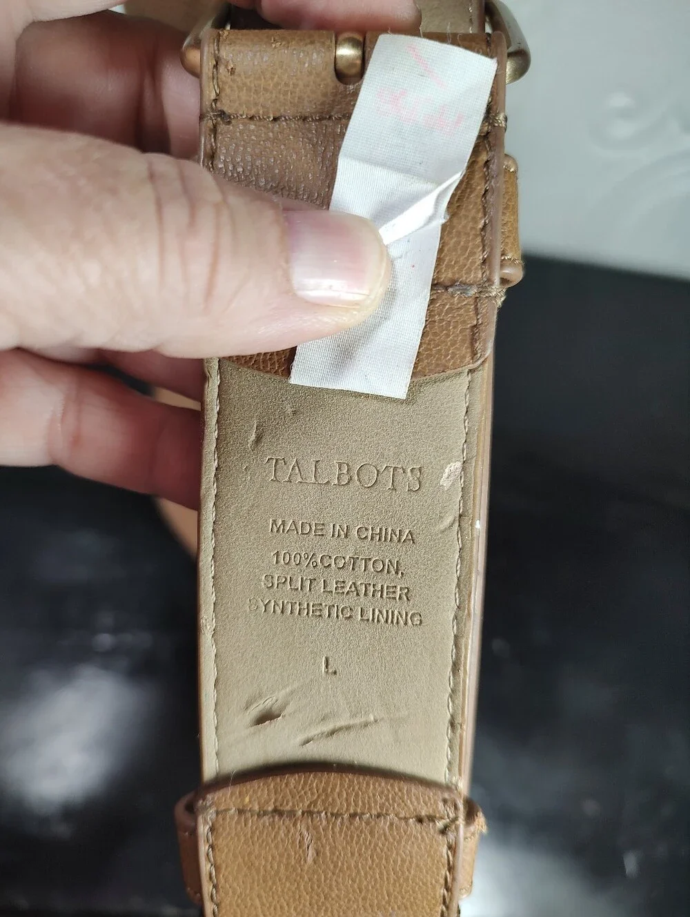 Talbots Size L Split Leather And Cotton Webbing Women's Belt Brow And Tan
